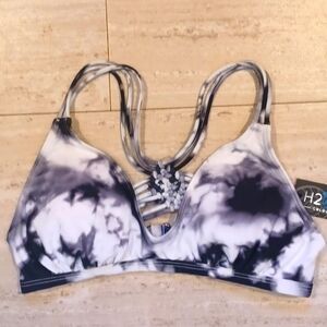 NWT H2OH Colours Black/White Tie Dye Strappy Bikini Top